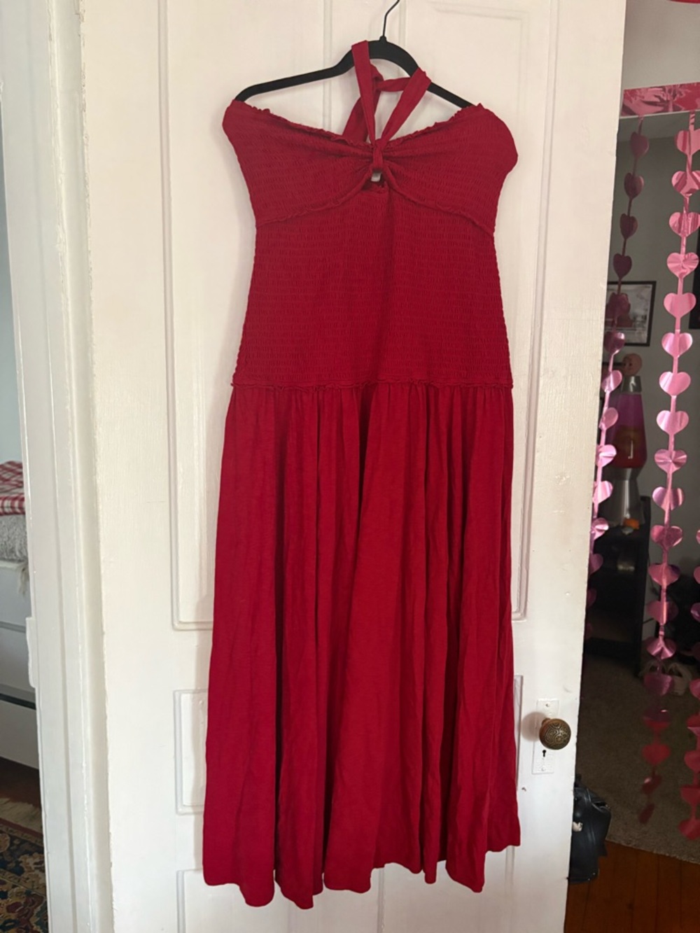 American Eagle Outfitters Red Halter Smocked Maxi Dress